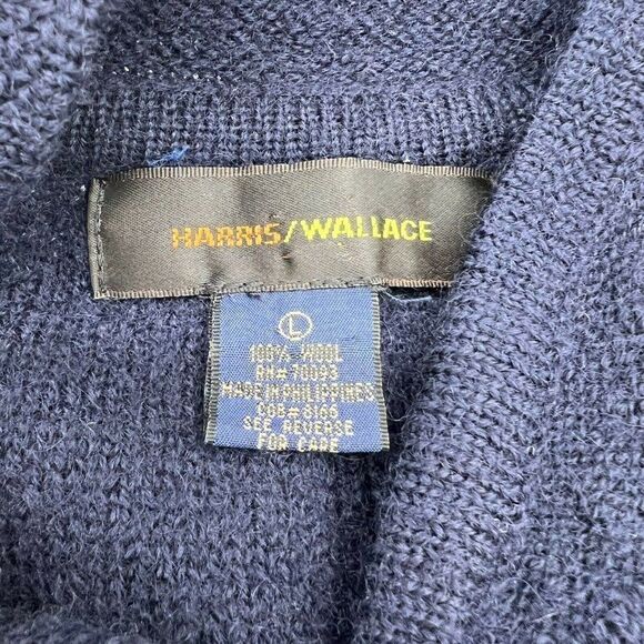 Harris Wallace Blue 100% Wool Button Up cardigan sweater Women’s Large Vintage - Picture 3 of 5